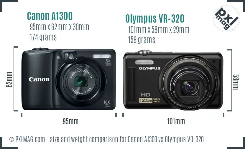 Canon A1300 vs Olympus VR-320 size comparison