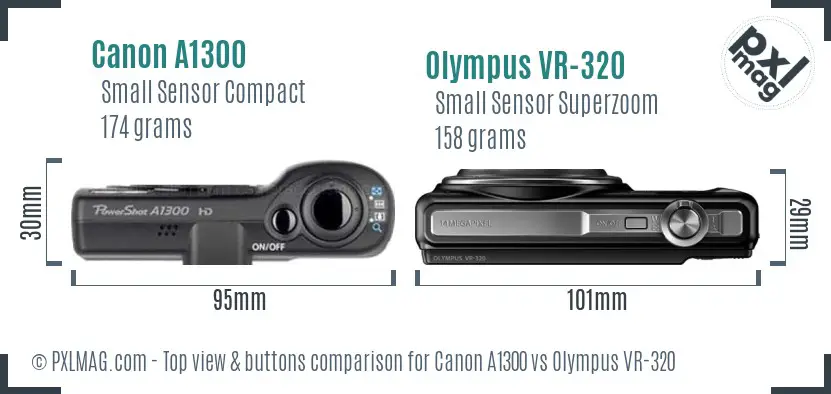 Canon A1300 vs Olympus VR-320 top view buttons comparison