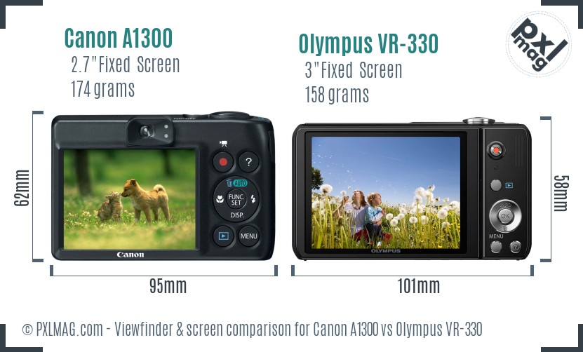 Canon A1300 vs Olympus VR-330 Screen and Viewfinder comparison