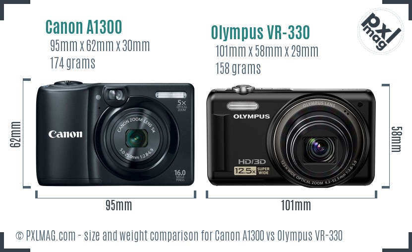 Canon A1300 vs Olympus VR-330 size comparison Canon A1300 vs Olympus VR-330 size comparison