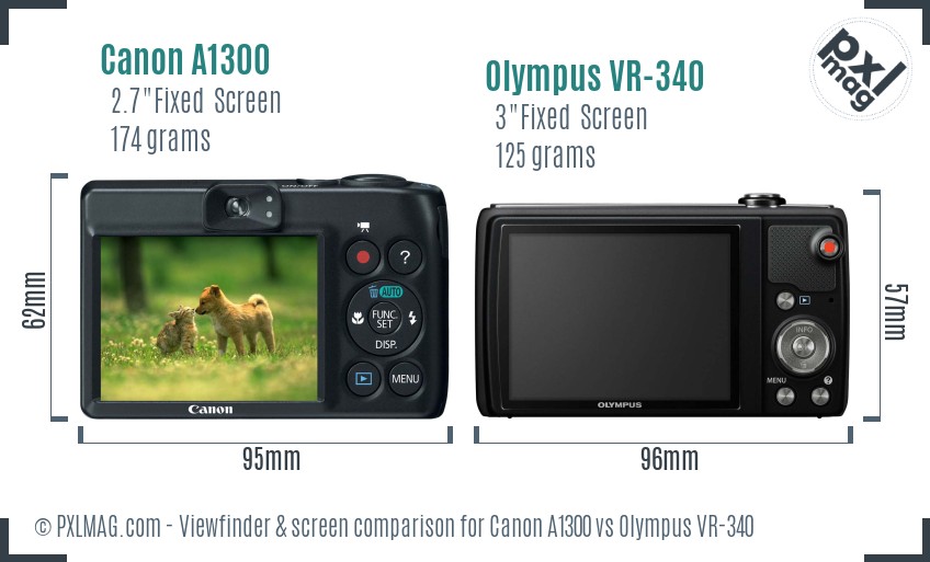 Canon A1300 vs Olympus VR-340 Screen and Viewfinder comparison