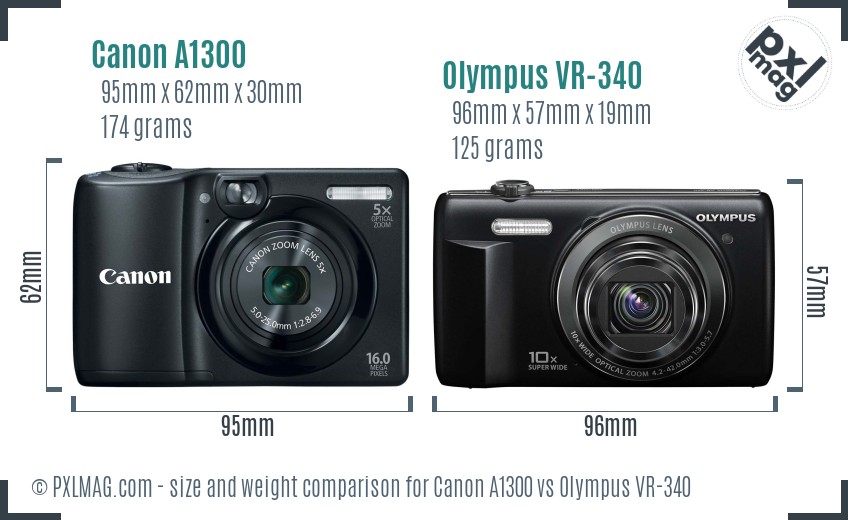 Canon A1300 vs Olympus VR-340 size comparison Canon A1300 vs Olympus VR-340 size comparison