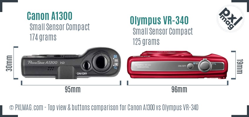 Canon A1300 vs Olympus VR-340 top view buttons comparison