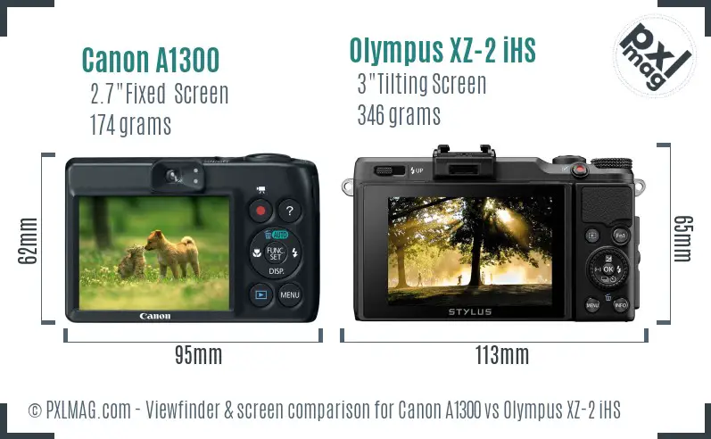 Canon A1300 vs Olympus XZ-2 iHS Screen and Viewfinder comparison