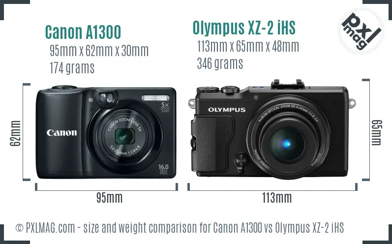 Canon A1300 vs Olympus XZ-2 iHS size comparison