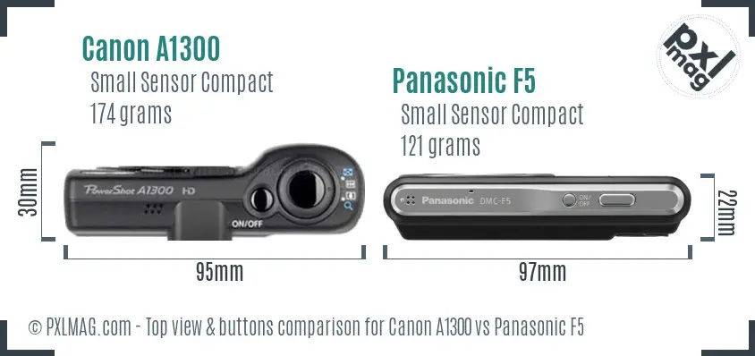 Canon A1300 vs Panasonic F5 top view buttons comparison