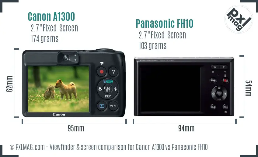 Canon A1300 vs Panasonic FH10 Screen and Viewfinder comparison