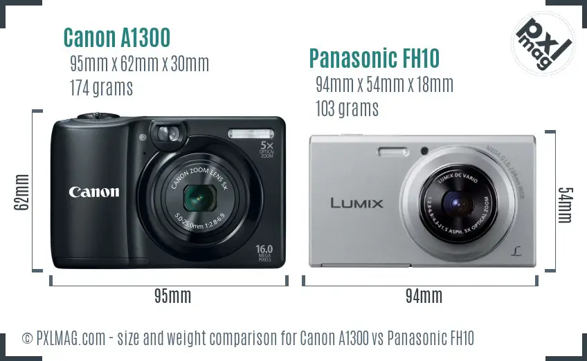 Canon A1300 vs Panasonic FH10 size comparison