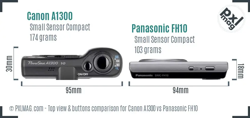 Canon A1300 vs Panasonic FH10 top view buttons comparison