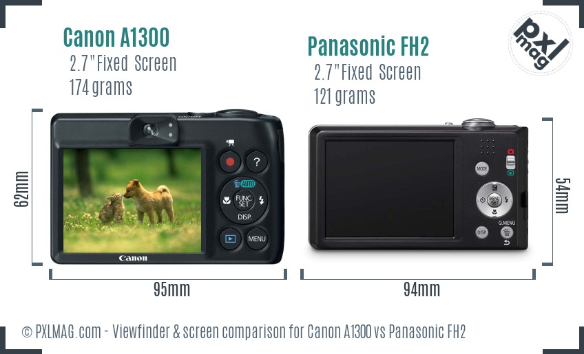 Canon A1300 vs Panasonic FH2 Screen and Viewfinder comparison