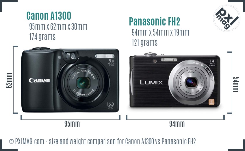 Canon A1300 vs Panasonic FH2 size comparison