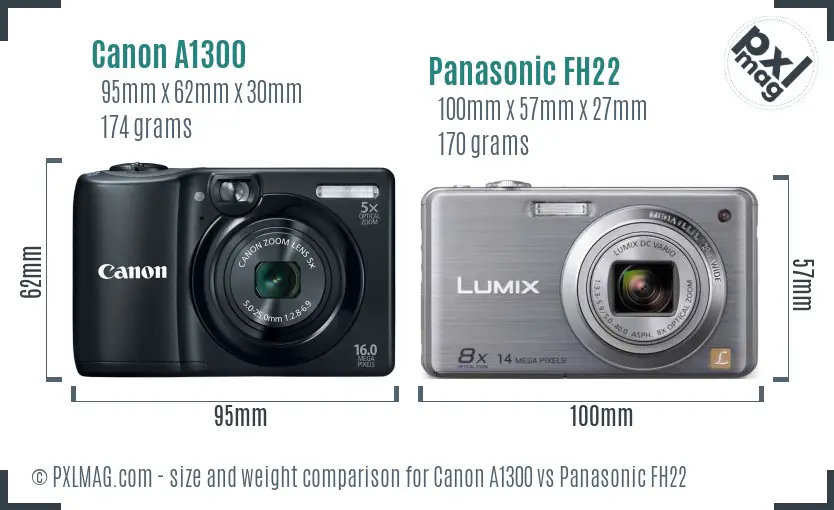 Canon A1300 vs Panasonic FH22 size comparison Canon A1300 vs Panasonic FH22 size comparison