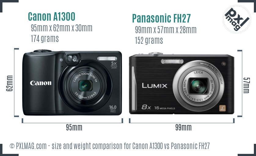 Canon A1300 vs Panasonic FH27 size comparison