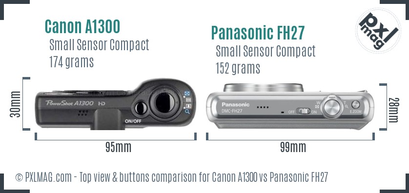 Canon A1300 vs Panasonic FH27 top view buttons comparison