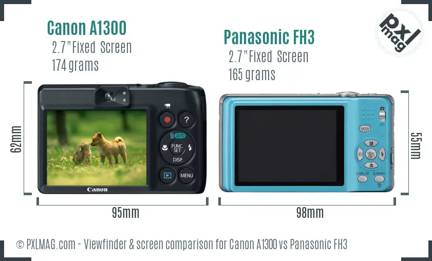 Canon A1300 vs Panasonic FH3 Screen and Viewfinder comparison