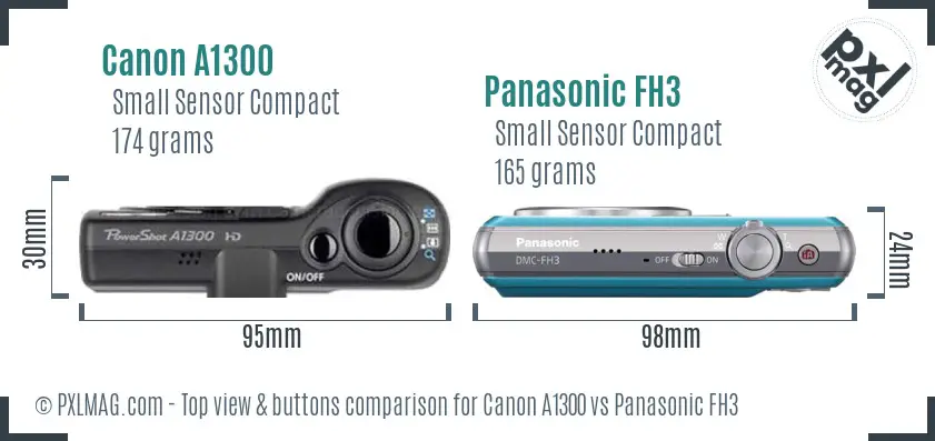 Canon A1300 vs Panasonic FH3 top view buttons comparison