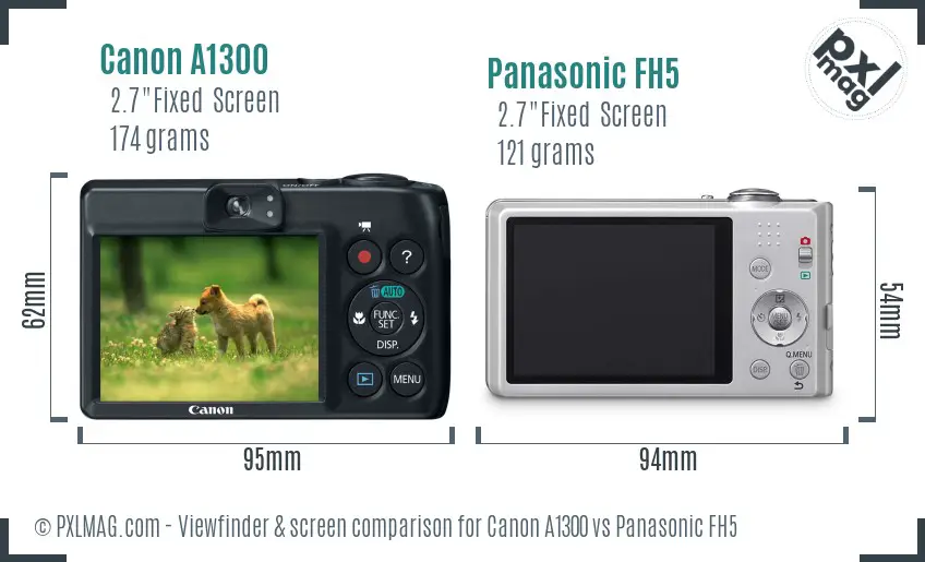 Canon A1300 vs Panasonic FH5 Screen and Viewfinder comparison