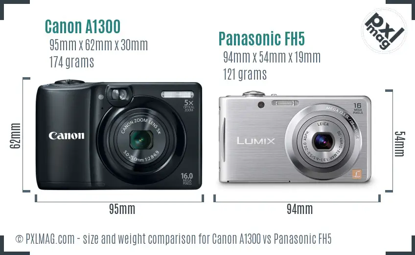 Canon A1300 vs Panasonic FH5 size comparison
