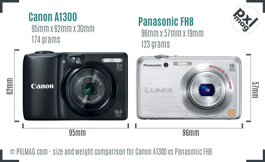 Canon A1300 vs Panasonic FH8 size comparison