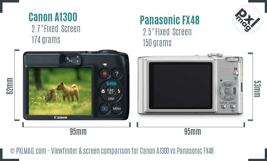 Canon A1300 vs Panasonic FX48 Screen and Viewfinder comparison