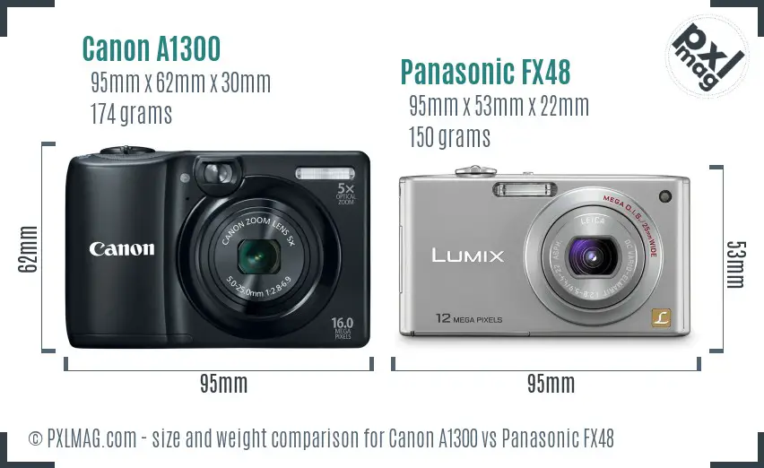 Canon A1300 vs Panasonic FX48 size comparison