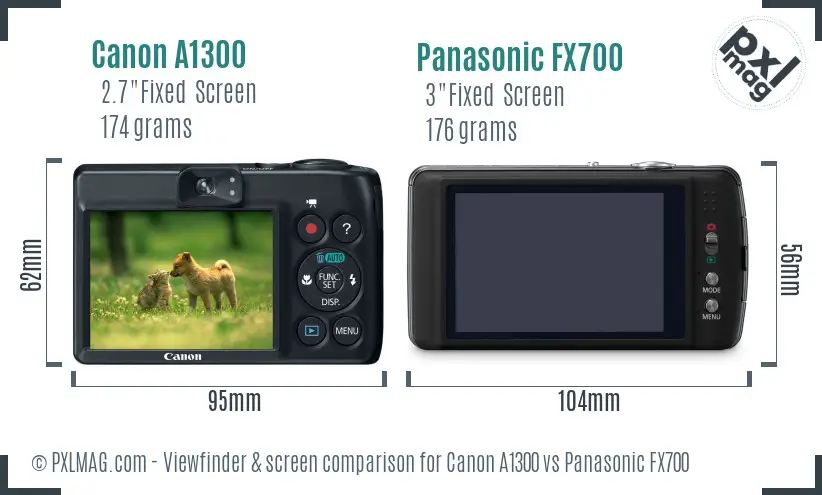 Canon A1300 vs Panasonic FX700 Screen and Viewfinder comparison