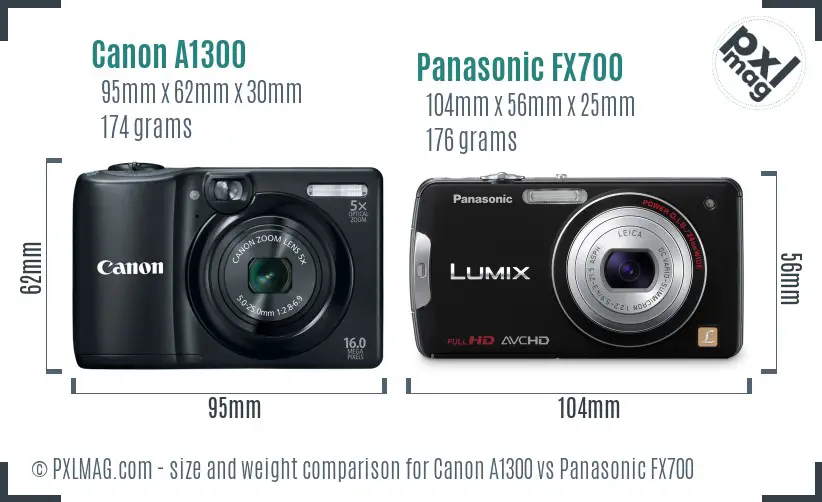 Canon A1300 vs Panasonic FX700 size comparison