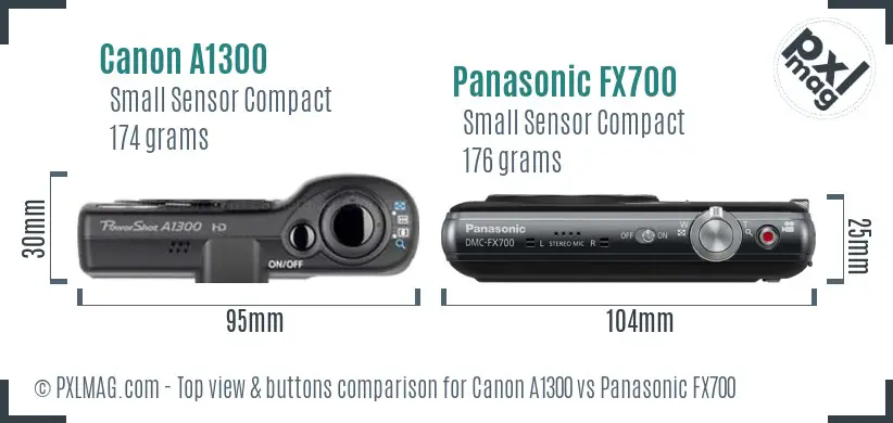 Canon A1300 vs Panasonic FX700 top view buttons comparison