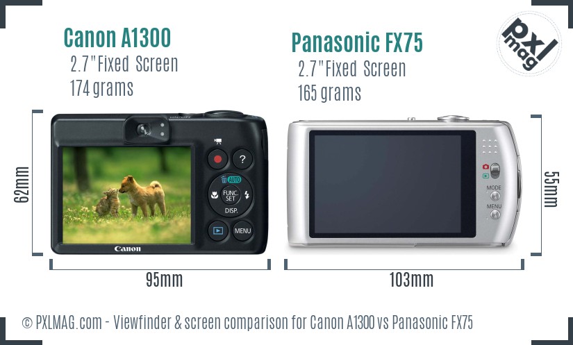 Canon A1300 vs Panasonic FX75 Screen and Viewfinder comparison