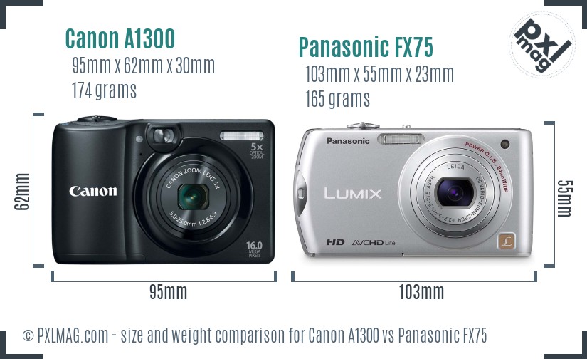 Canon A1300 vs Panasonic FX75 size comparison Canon A1300 vs Panasonic FX75 size comparison