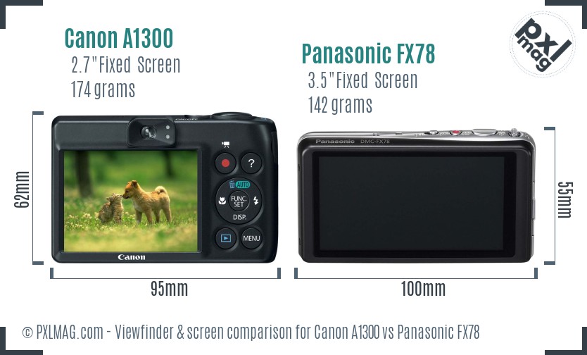 Canon A1300 vs Panasonic FX78 Screen and Viewfinder comparison