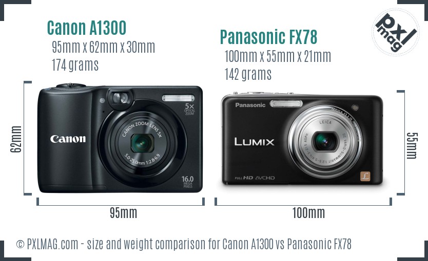 Canon A1300 vs Panasonic FX78 size comparison