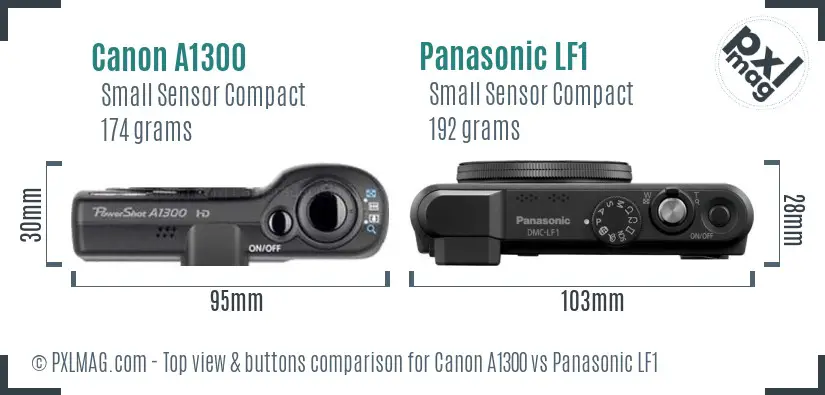 Canon A1300 vs Panasonic LF1 top view buttons comparison