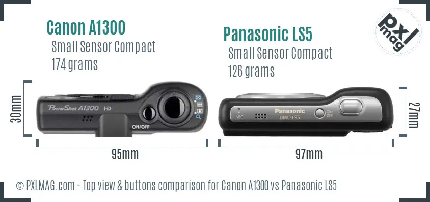 Canon A1300 vs Panasonic LS5 top view buttons comparison