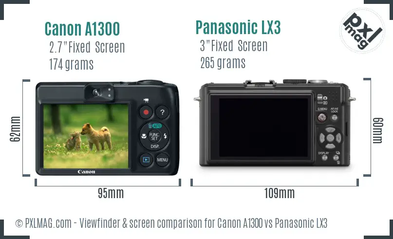 Canon A1300 vs Panasonic LX3 Screen and Viewfinder comparison