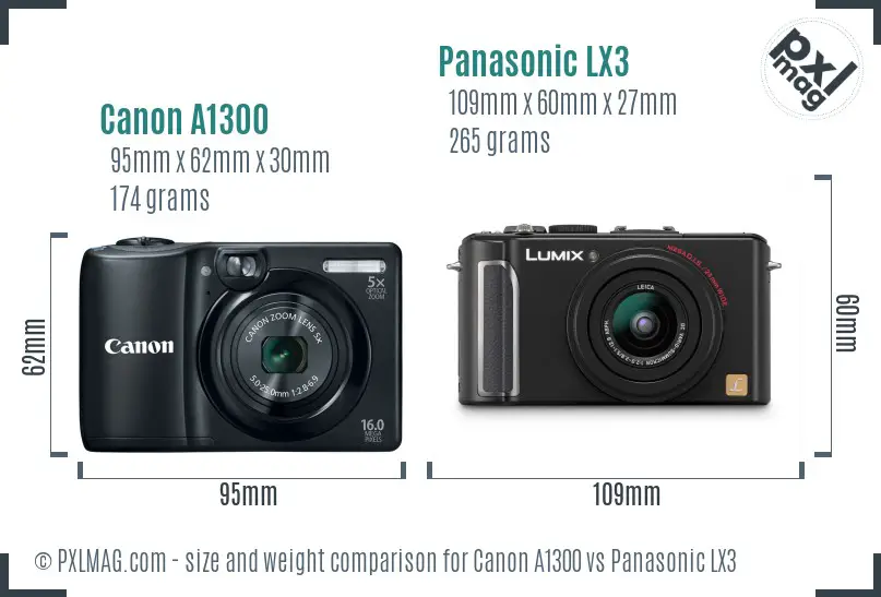 Canon A1300 vs Panasonic LX3 size comparison
