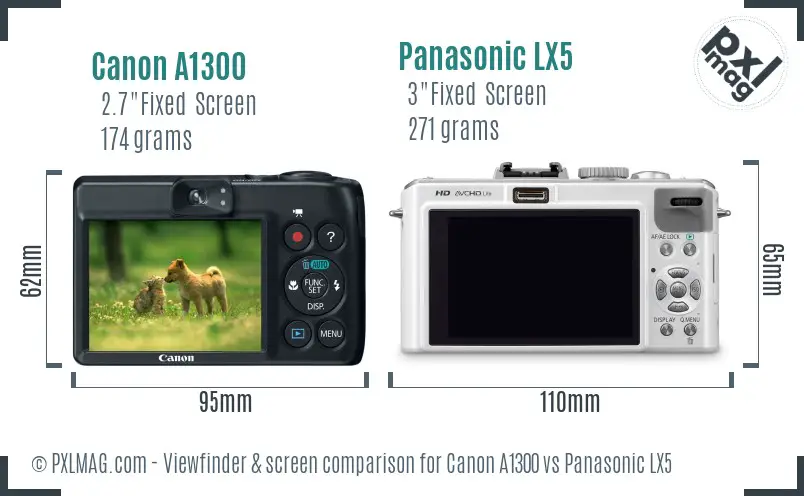 Canon A1300 vs Panasonic LX5 Screen and Viewfinder comparison