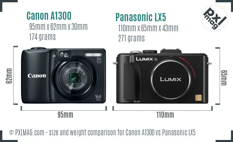 Canon A1300 vs Panasonic LX5 size comparison
