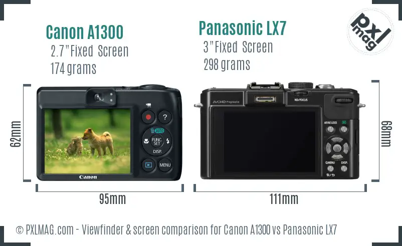 Canon A1300 vs Panasonic LX7 Screen and Viewfinder comparison