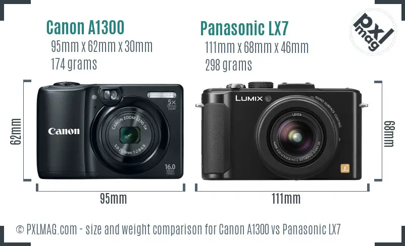 Canon A1300 vs Panasonic LX7 size comparison