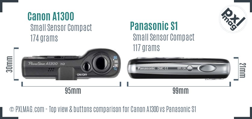 Canon A1300 vs Panasonic S1 top view buttons comparison