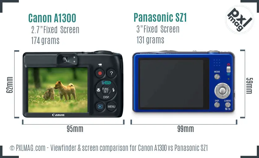 Canon A1300 vs Panasonic SZ1 Screen and Viewfinder comparison