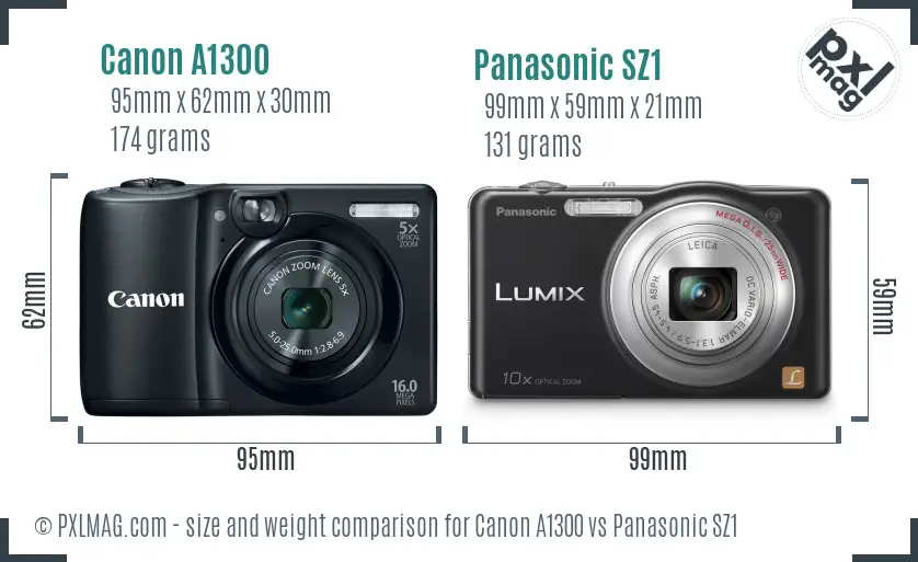 Canon A1300 vs Panasonic SZ1 size comparison