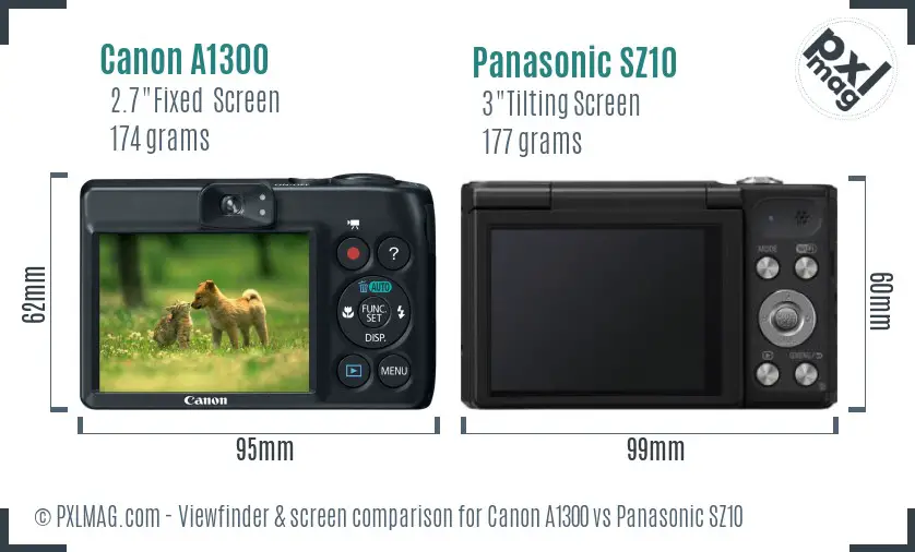 Canon A1300 vs Panasonic SZ10 Screen and Viewfinder comparison