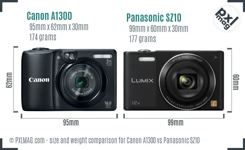 Canon A1300 vs Panasonic SZ10 size comparison