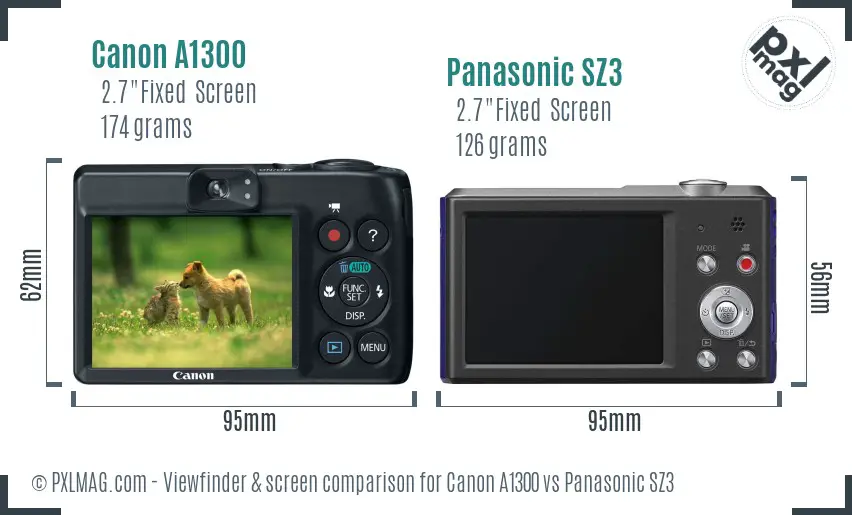 Canon A1300 vs Panasonic SZ3 Screen and Viewfinder comparison