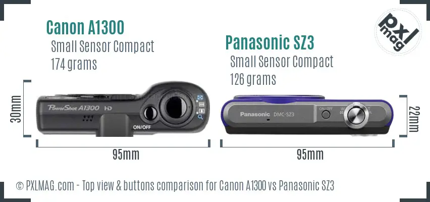 Canon A1300 vs Panasonic SZ3 top view buttons comparison