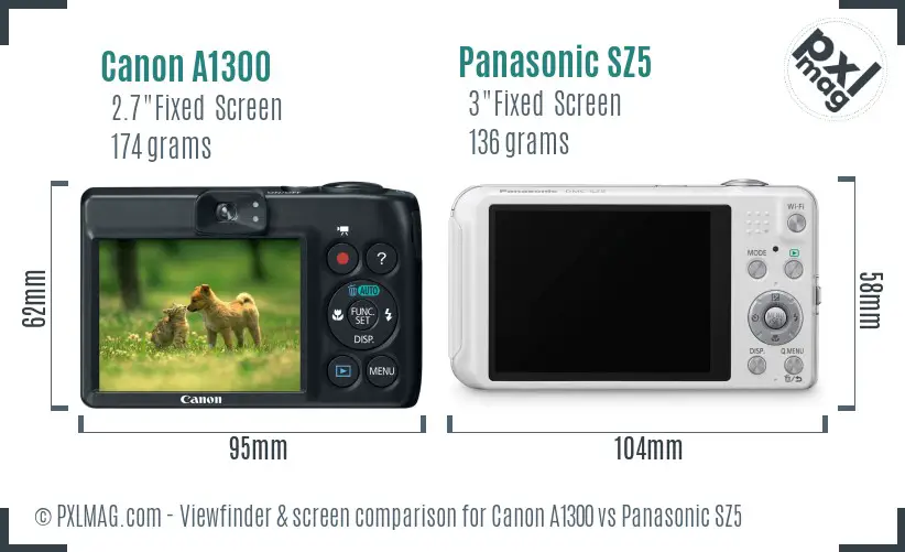 Canon A1300 vs Panasonic SZ5 Screen and Viewfinder comparison