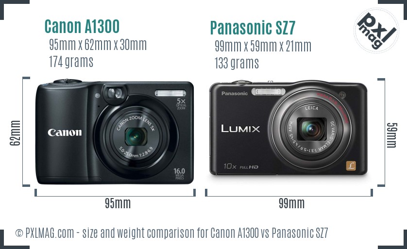 Canon A1300 vs Panasonic SZ7 size comparison