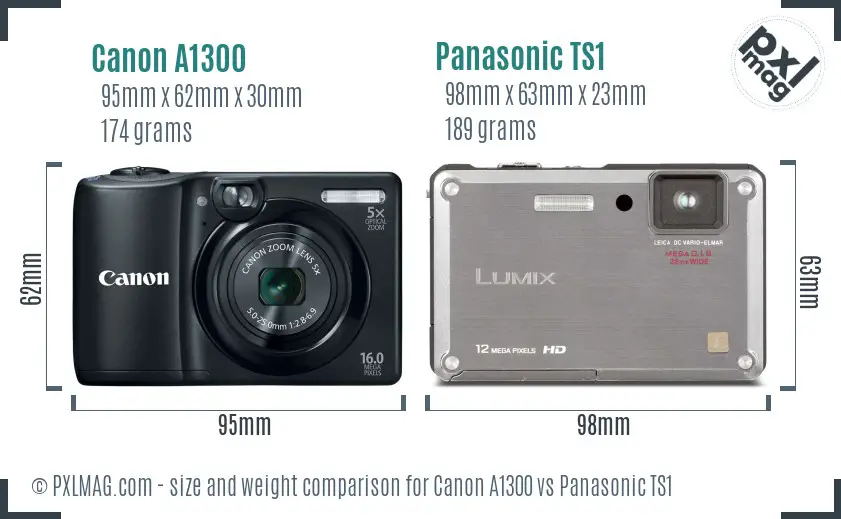 Canon A1300 vs Panasonic TS1 size comparison
